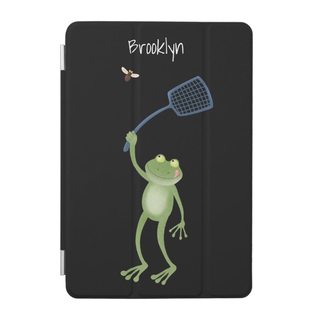 Funny green frog swatting fly cartoon iPad mini cover (Front)
