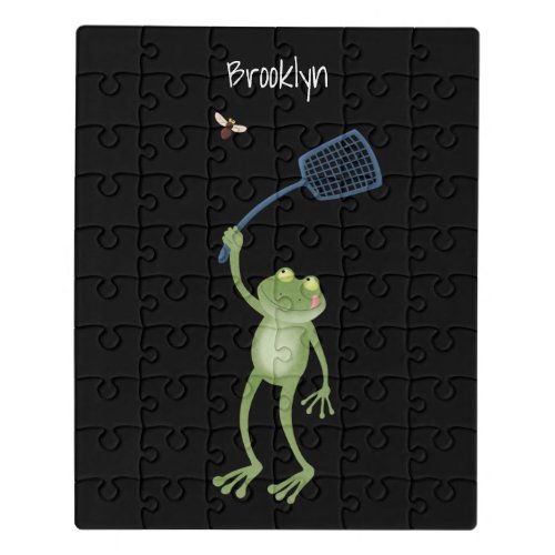 Funny green frog swatting fly cartoon  jigsaw puzzle
