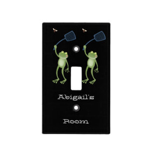 Funny green frog swatting fly cartoon  light switch cover