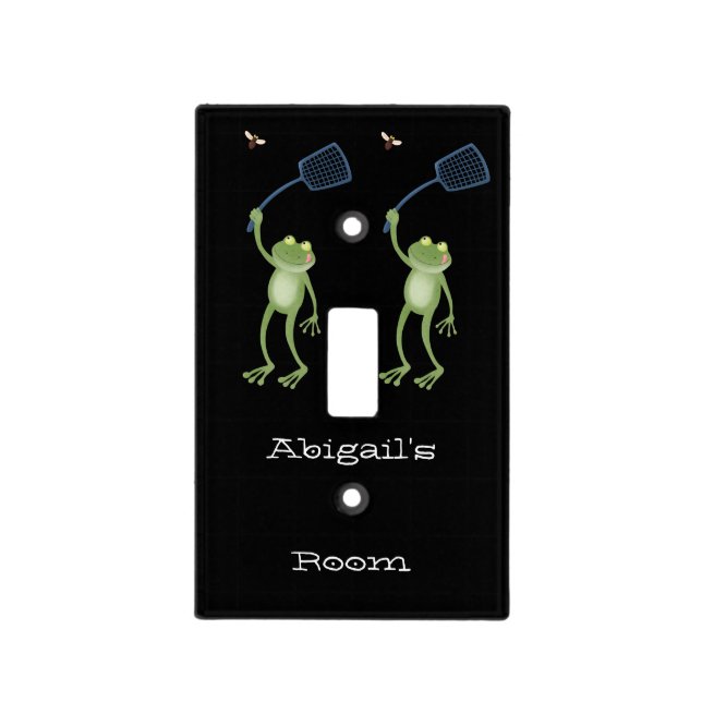 Funny green frog swatting fly cartoon  light switch cover (Front)