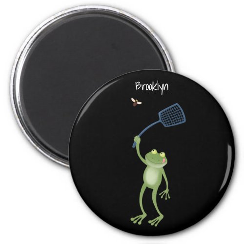 Funny green frog swatting fly cartoon magnet