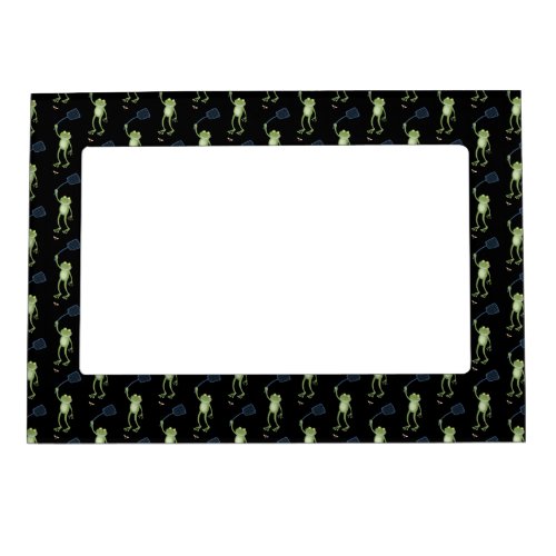 Funny green frog swatting fly cartoon  magnetic frame