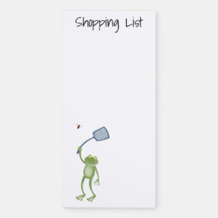 Funny green frog swatting fly cartoon magnetic notepad