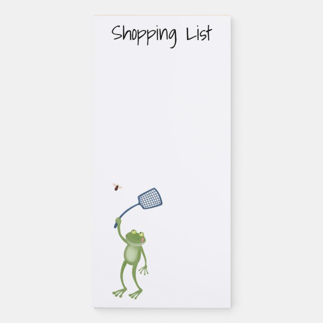 Funny green frog swatting fly cartoon  magnetic notepad (Front)
