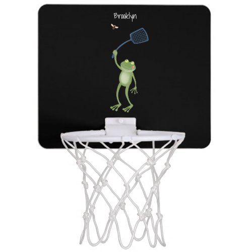 Funny green frog swatting fly cartoon  mini basketball hoop