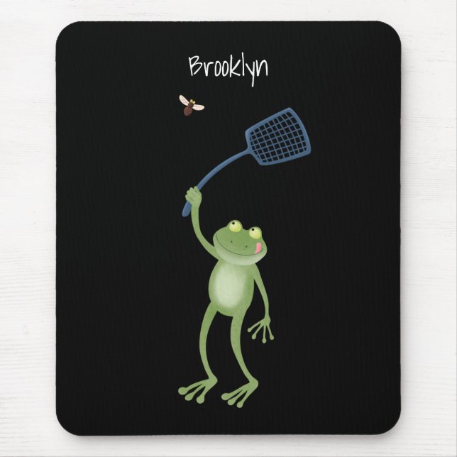Funny green frog swatting fly cartoon  mouse pad (Front)