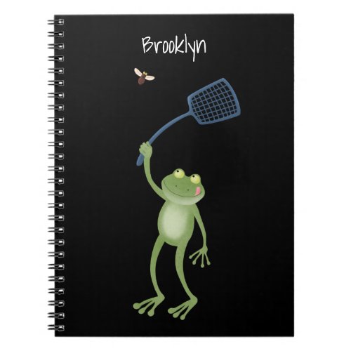 Funny green frog swatting fly cartoon notebook