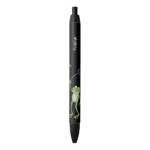 Funny green frog swatting fly cartoon pen