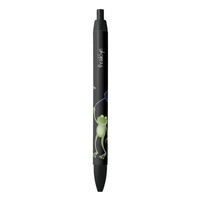 Funny green frog swatting fly cartoon  pen (Front Vertical)