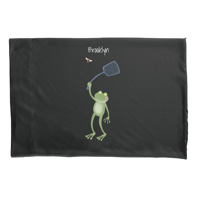 Funny green frog swatting fly cartoon  pillow case (Front)
