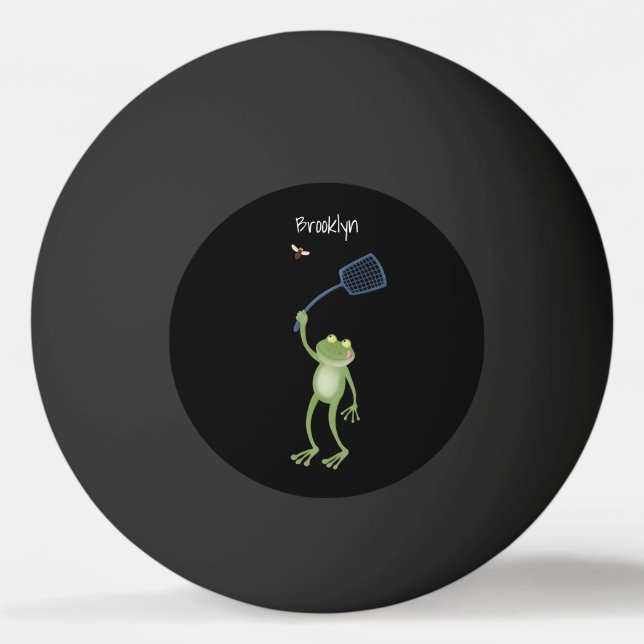 Funny green frog swatting fly cartoon ping pong ball (Front)
