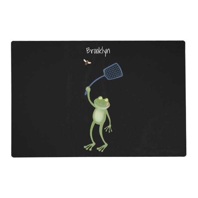 Funny green frog swatting fly cartoon  placemat (Front)