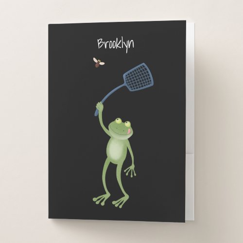 Funny green frog swatting fly cartoon  pocket folder