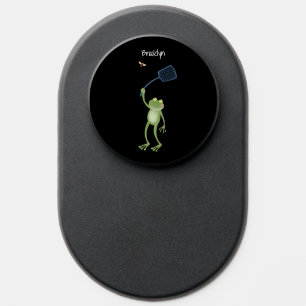 Funny green frog swatting fly cartoon PopSocket
