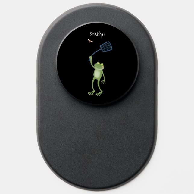 Funny green frog swatting fly cartoon PopSocket (Popsocket)