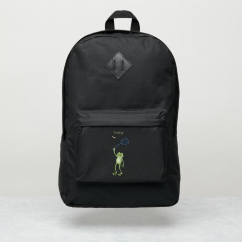 Funny green frog swatting fly cartoon  port authority backpack