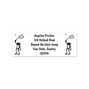 Funny green frog swatting fly cartoon rubber stamp
