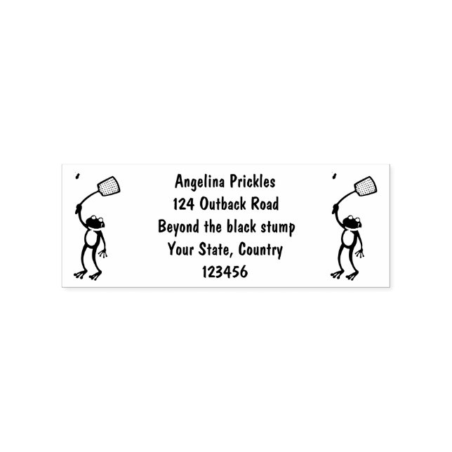 Funny green frog swatting fly cartoon  rubber stamp (Imprint)