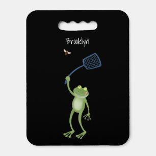Funny green frog swatting fly cartoon  seat cushion