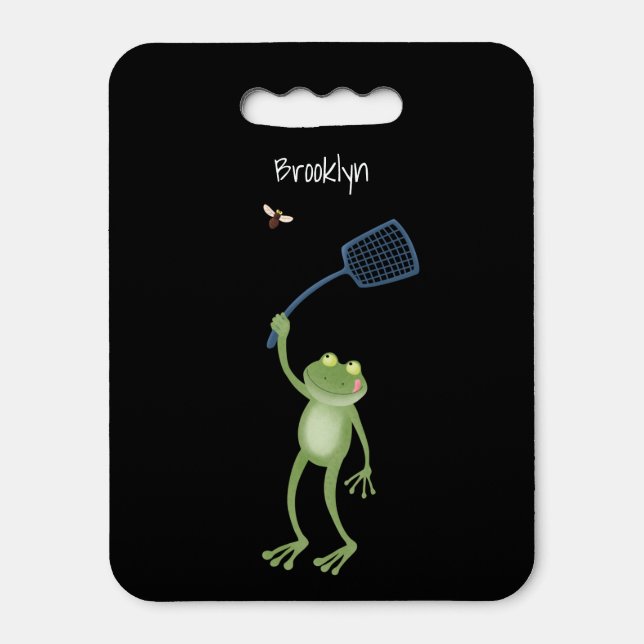 Funny green frog swatting fly cartoon  seat cushion (Front Vertical)