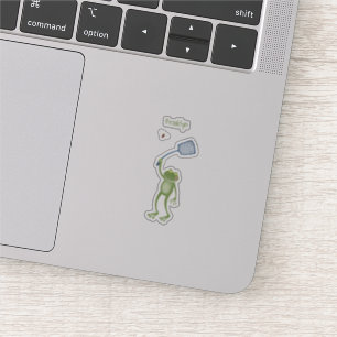 Funny green frog swatting fly cartoon sticker