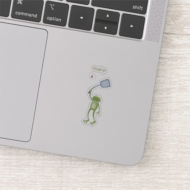 Funny green frog swatting fly cartoon  sticker (Detail)