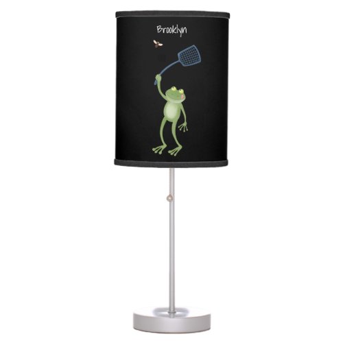 Funny green frog swatting fly cartoon  table lamp