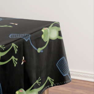 Funny green frog swatting fly cartoon  tablecloth