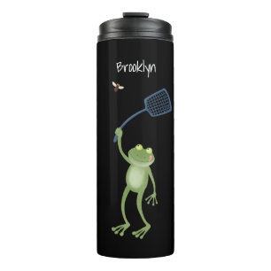 Funny green frog swatting fly cartoon thermal tumbler