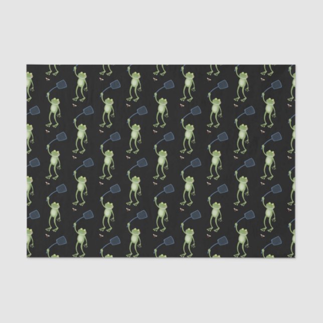 Funny green frog swatting fly cartoon  tissue paper (Front)