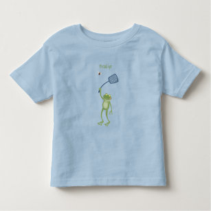 Funny green frog swatting fly cartoon toddler t-shirt