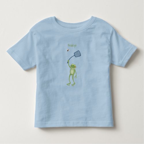 Funny green frog swatting fly cartoon toddler t_shirt