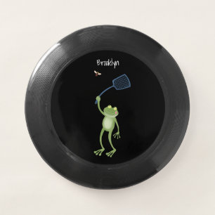 Funny green frog swatting fly cartoon Wham-O frisbee
