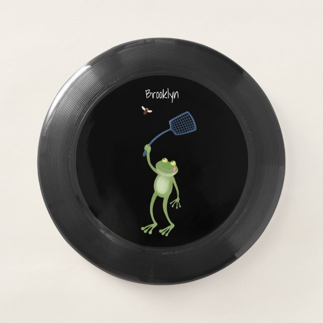 Funny green frog swatting fly cartoon Wham-O frisbee (Front)