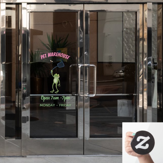 Funny green frog swatting fly cartoon  window cling (Office Door)