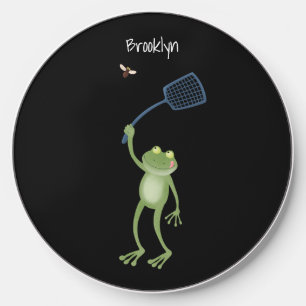 Funny green frog swatting fly cartoon wireless charger