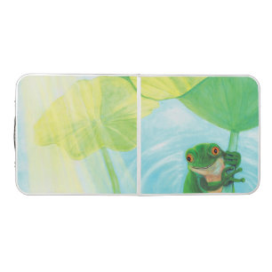 Funny Green Frog under Lily Pad Illustration Beer Pong Table