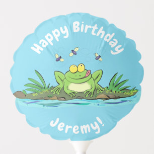 Funny green frog with flies cartoon illustration balloon