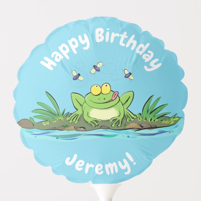 Funny green frog with flies cartoon illustration balloon (Front)