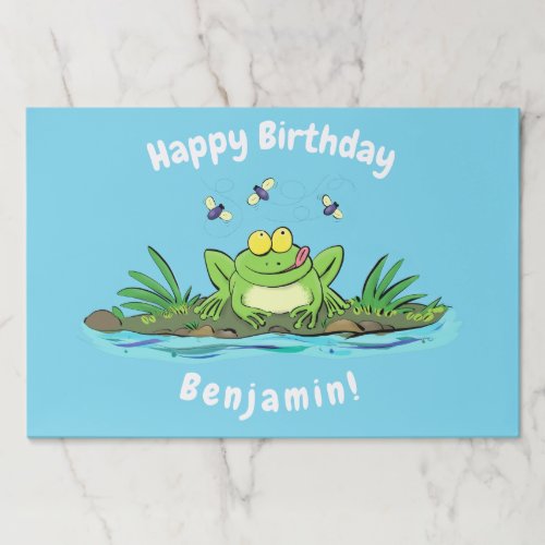 Funny green frog with flies cartoon illustration paper pad
