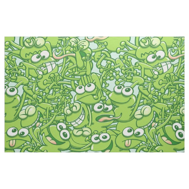 Funny green frogs entangled in a messy pattern fabric (Fat Quarter)