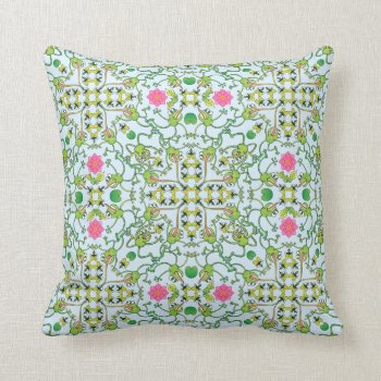 Funny Green Frogs Hunting Flies Mandala Design Throw Pillow by ZoocoDrawingLounge at Zazzle