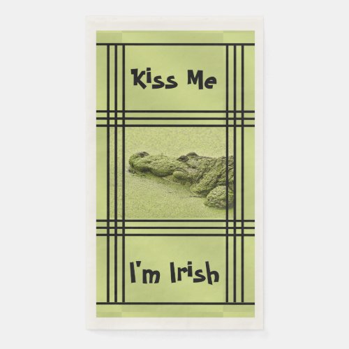 Funny Green Gator Photo _ Kiss Me Im Irish Paper Guest Towels