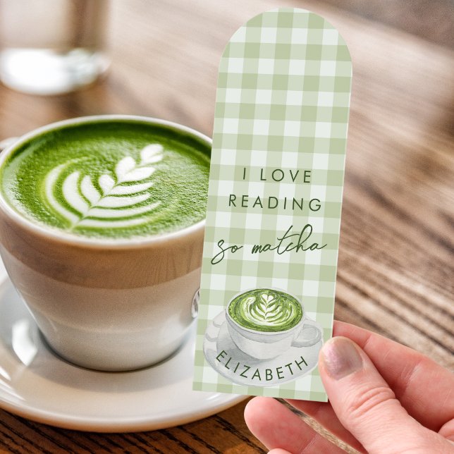 Funny Green Gingham I Love Reading Matcha Tea  Bookmarks (Creator Uploaded)