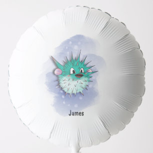 funny green globe fish watercolor style balloon