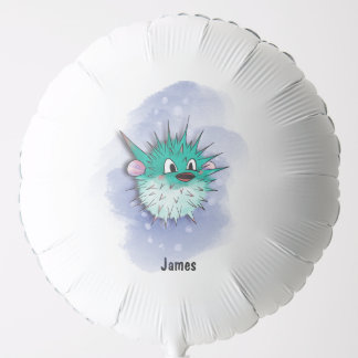 funny green globe fish watercolor style balloon