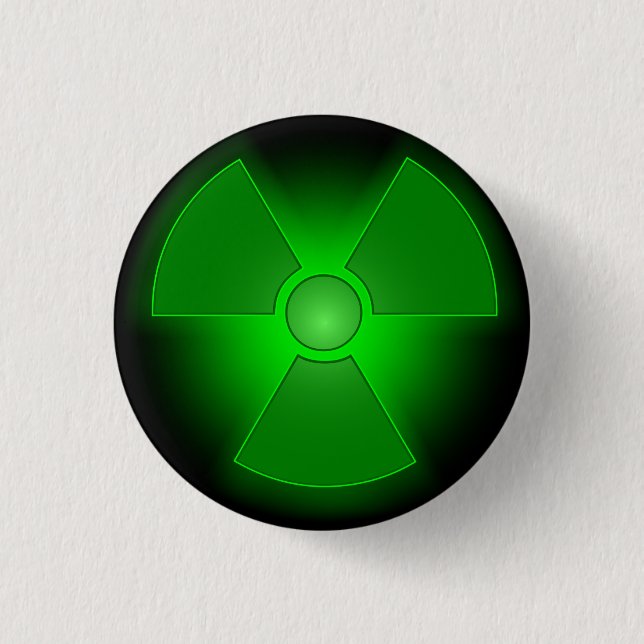 Funny green glowing radioactivity symbol button (Front)