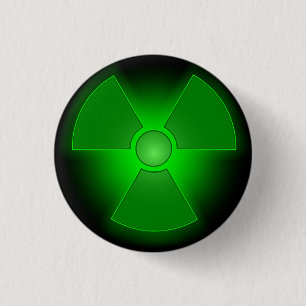 Funny green glowing radioactivity symbol button