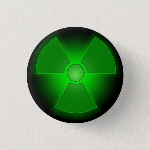Funny green glowing radioactivity symbol button
