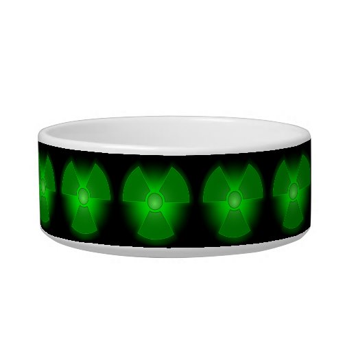 Funny green glowing radioactivity symbol cat dog bowl